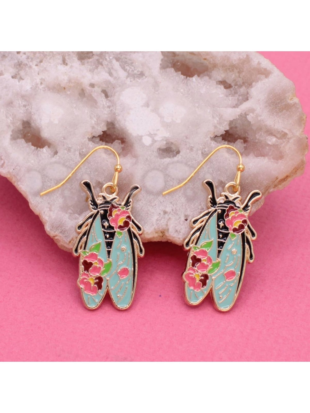 ZAD - Colorful Floral Cicada Gold Earrings